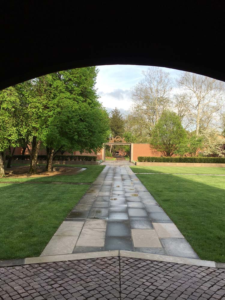 View from inside Roofless Church facing Memorial Gates